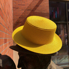 2pcs Candy Flat Top Fedora Straw Sun Hat Women's Spring Summer Travel