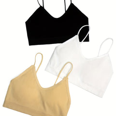 3pcs Solid Cross Back Seamless Sports Bra for Girls 10-14 Years