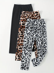 Set of 3 Girls' High Waisted Leopard Leggings Yoga Pants