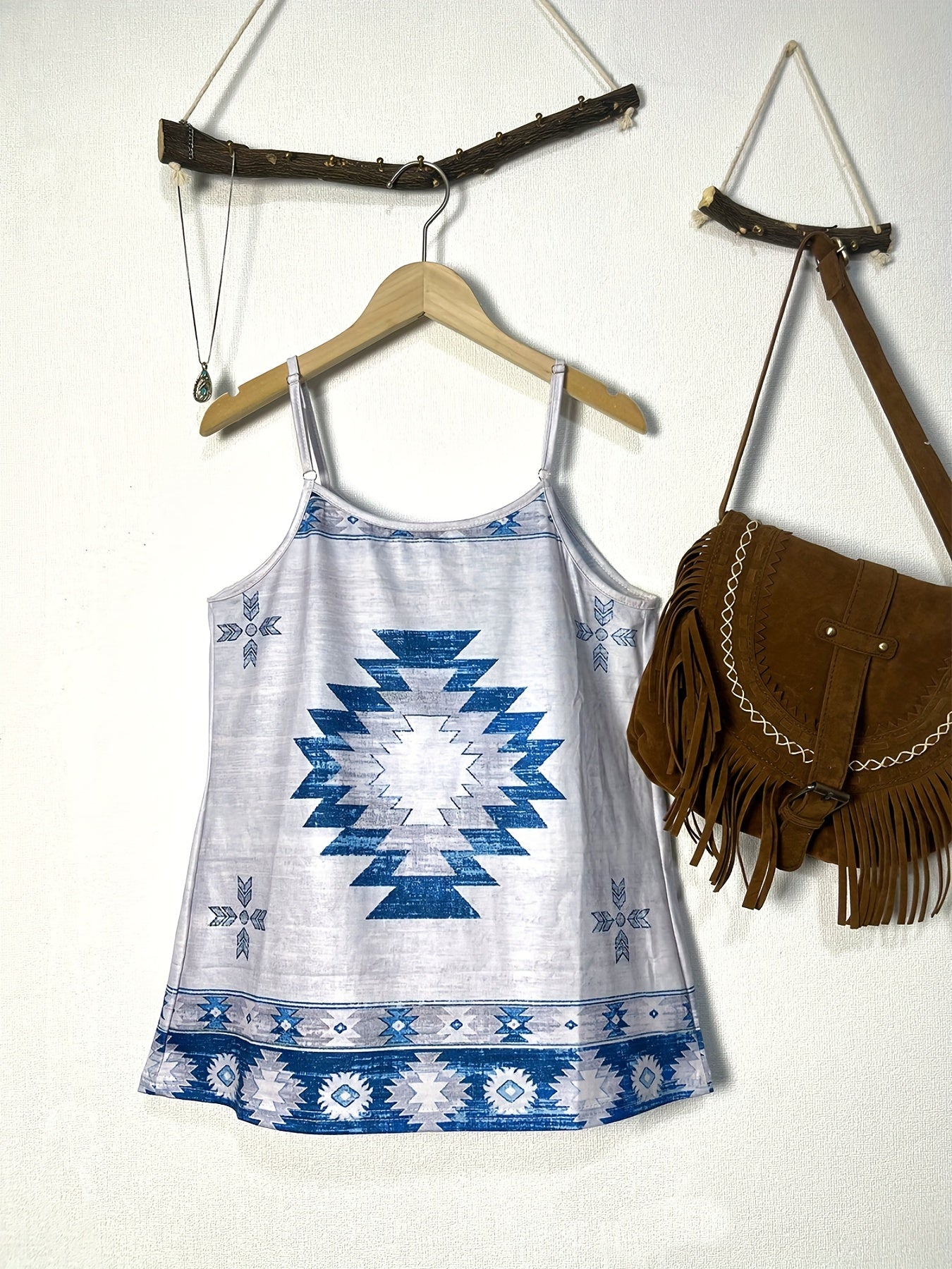 Vintage Western Geometric Print Cami Top Sleeveless Summer Spaghetti Top