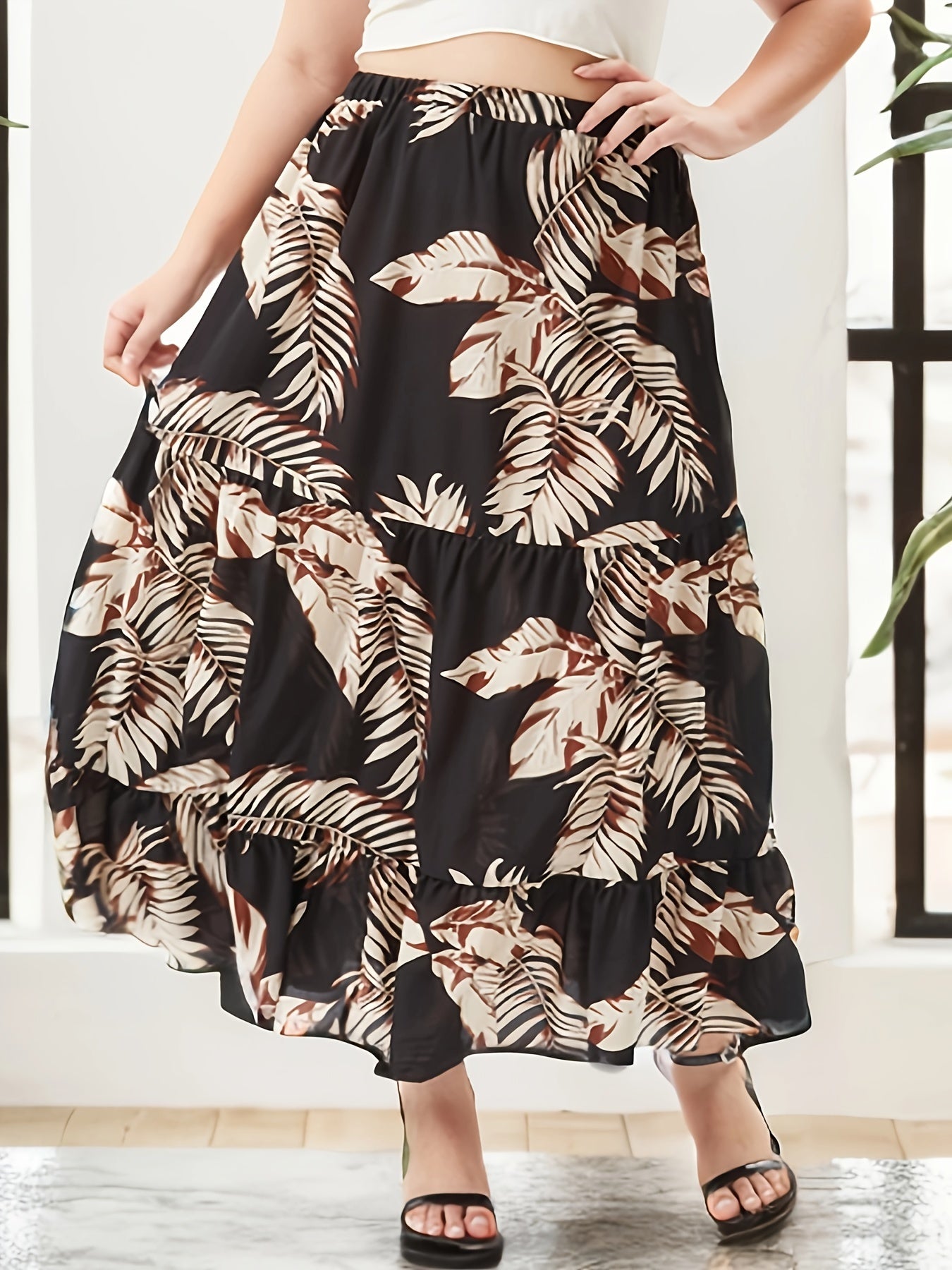 Women's Plus Tropical Print Smock Maxi Skirt