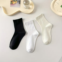 3 Pairs Solid Socks Comfy & Breathable All match Socks Women's Stockings