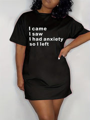 Slogan Print Tee Dress Women's Short Sleeve Mini Dress