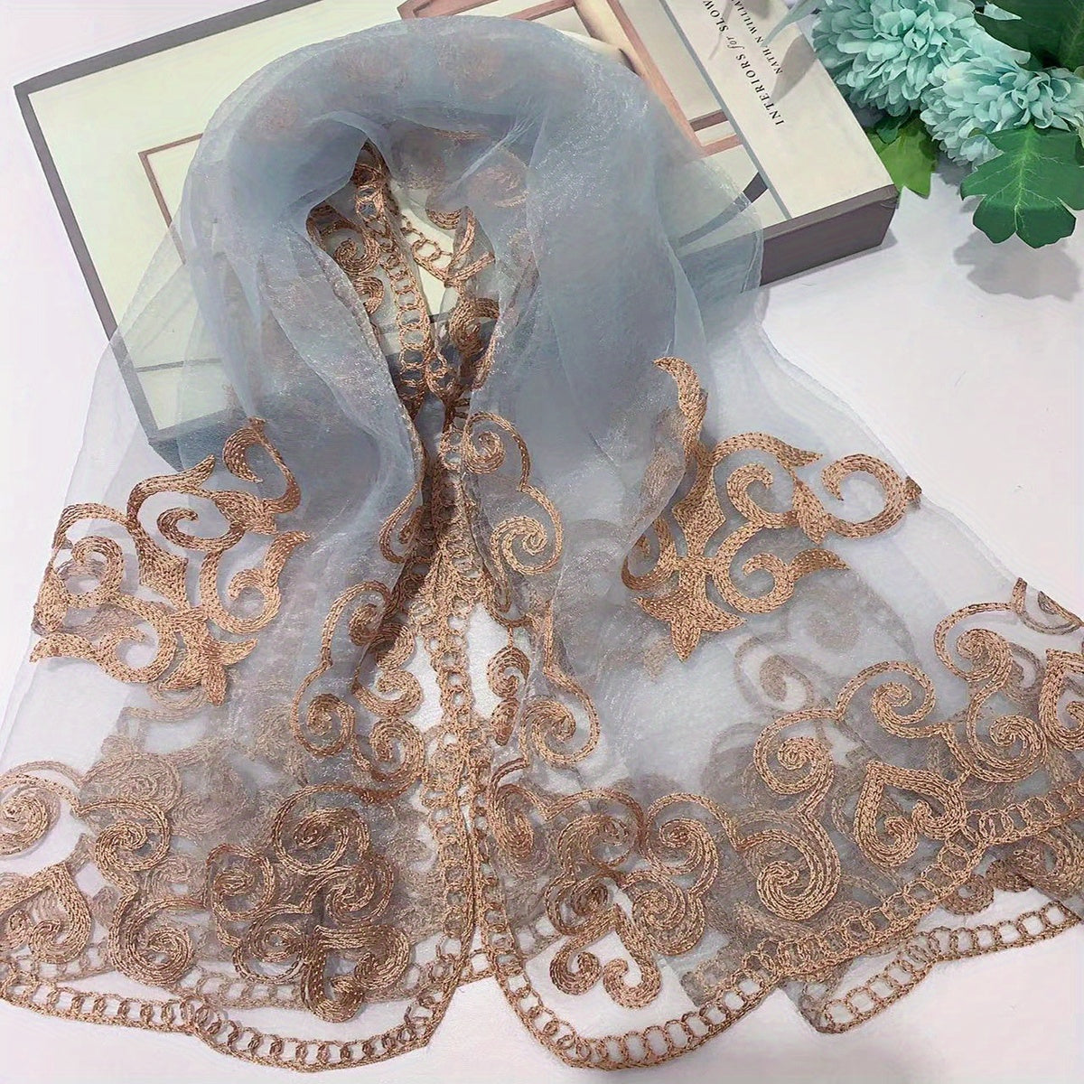 Boho Square Scarf Lace Embroidery Bandana Women Neckerchief Decorative Shawl