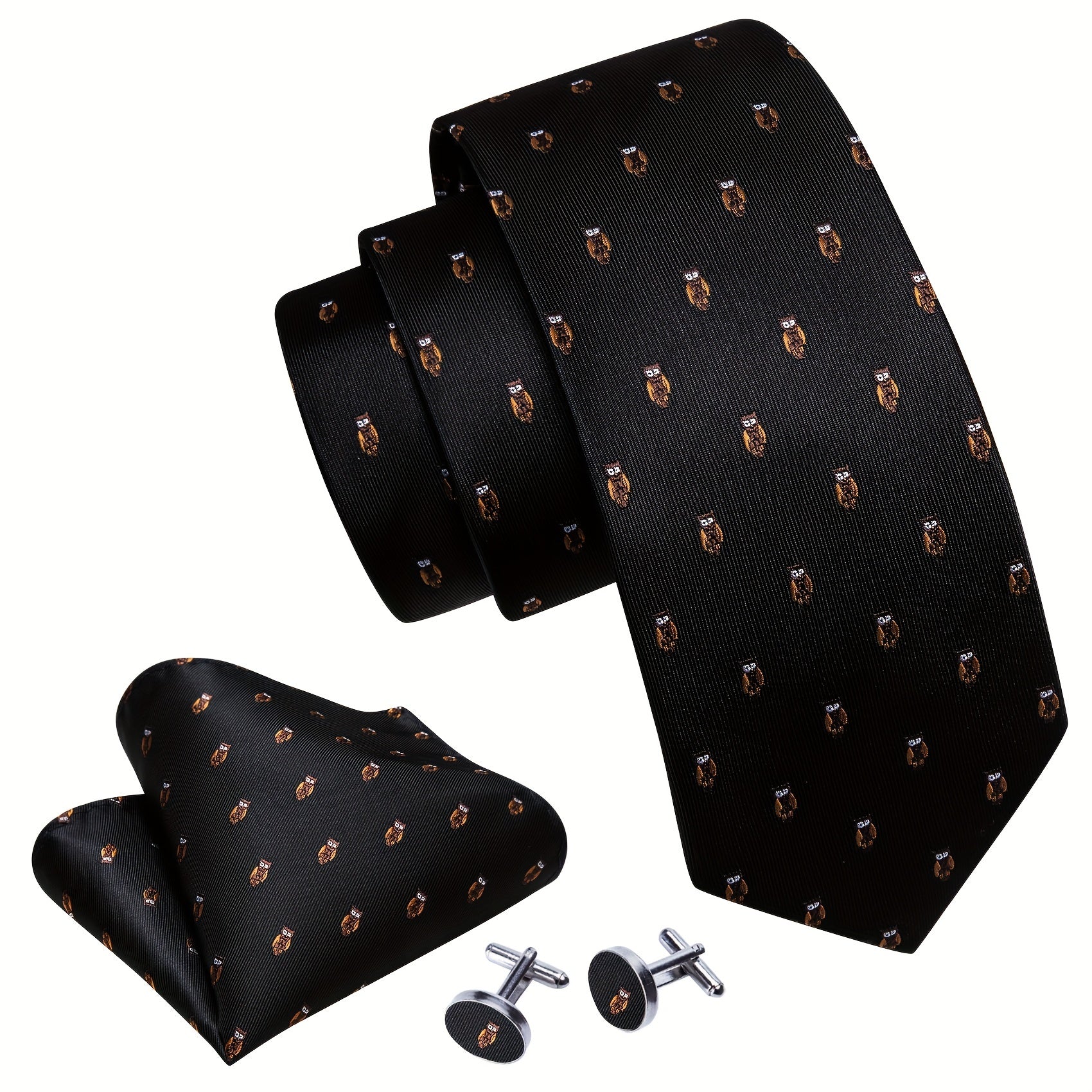 Barry Wang Men's Yellow Cartoon Jacquard Tie Set