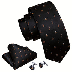 Barry Wang Men's Yellow Cartoon Jacquard Tie Set