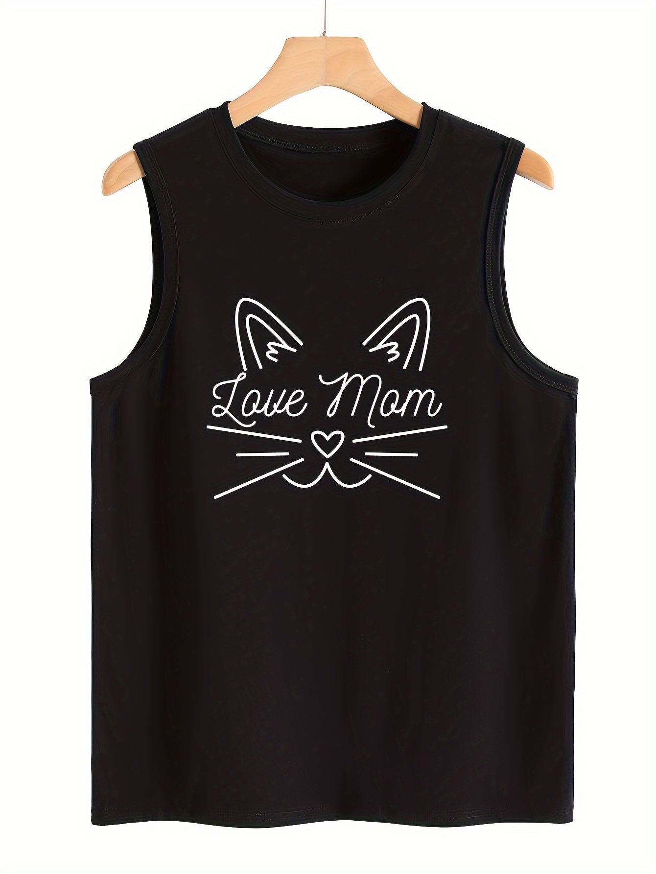 Abstract Cat Pattern Sleeveless Sports Vest Round Neck Casual Tops