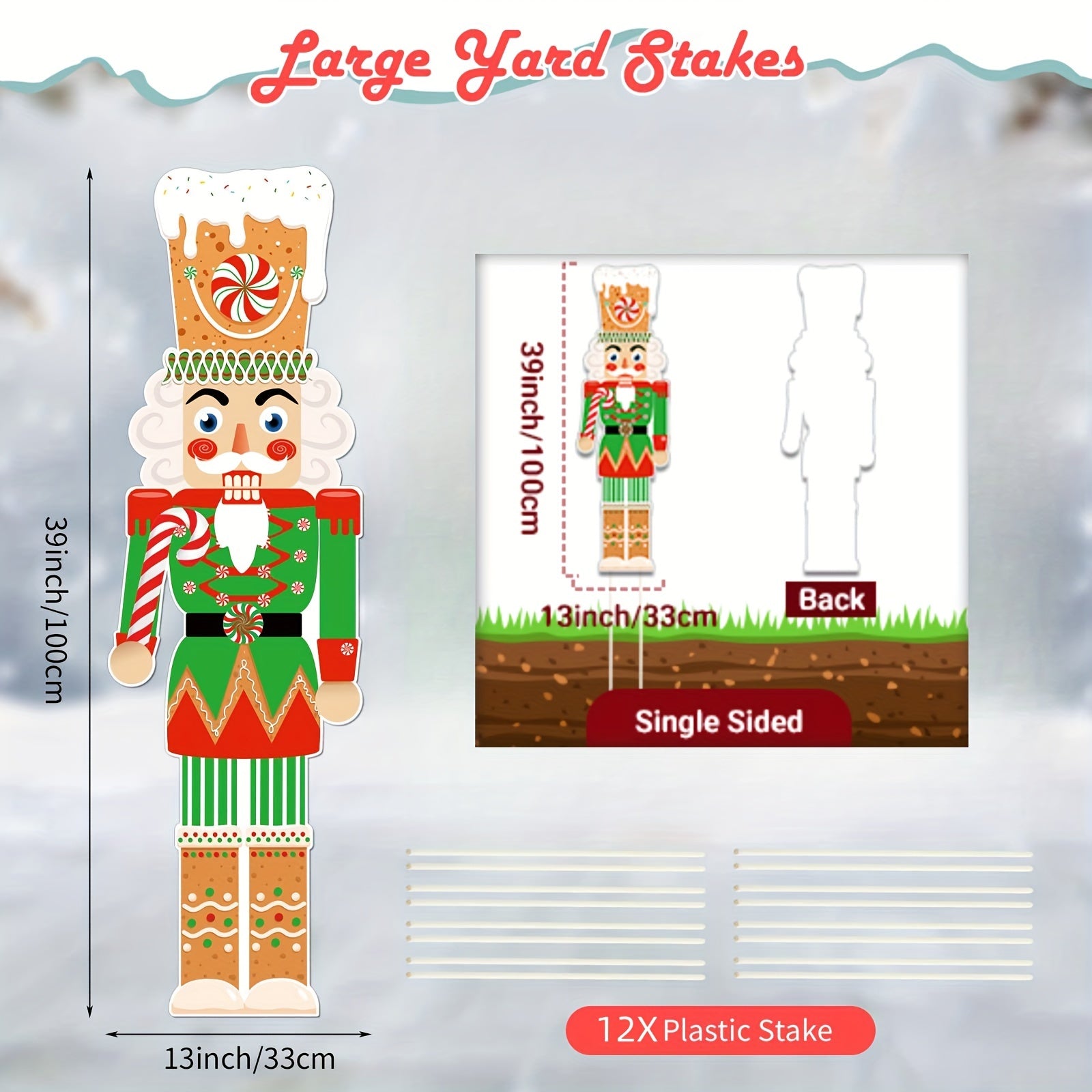 2pcs Large Christmas Nutcracker Yard Sign With Stakes for Outdoor Soldier Decor