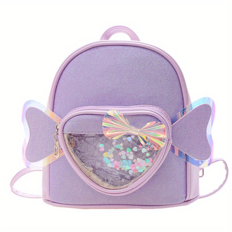 Sequins Love Bow Decor Backpack for Girls