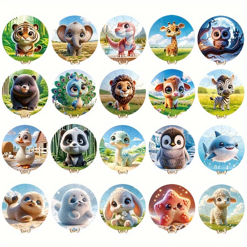 28pcs Magnetic Round Animal Puzzle Toys for Kids Educational