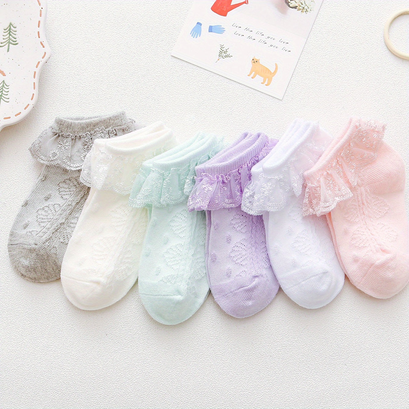 6 Pairs Toddler Girls Ruffle Lace Floral Princess Socks Ankle Socks