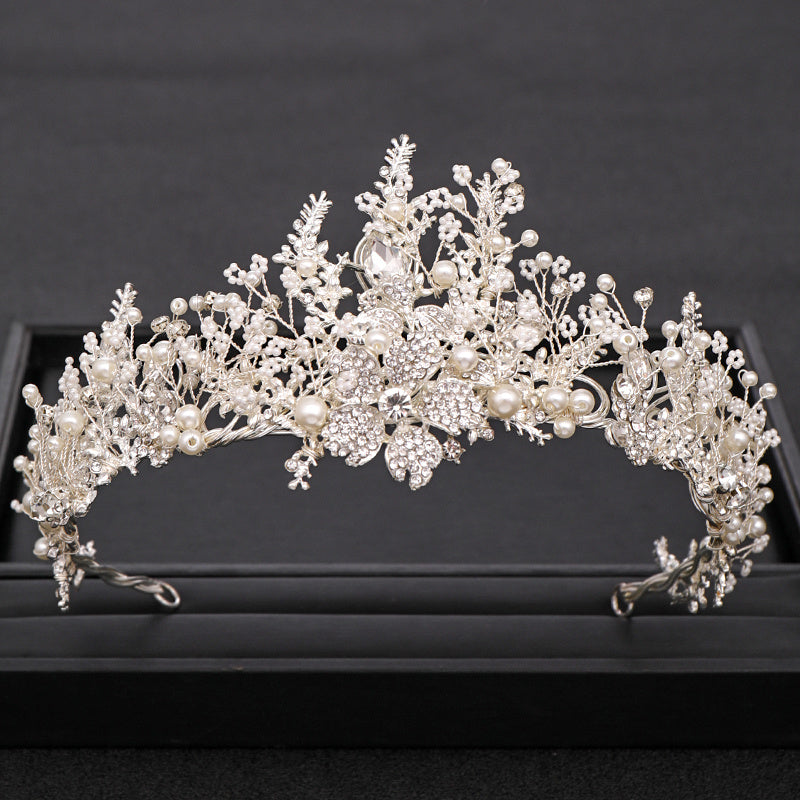 Silvery Crystal Flower Crown Wedding Headband Bride Tiara Headdress