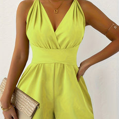 Deep V Neck Cross Romper Jumpsuit Sleeveless