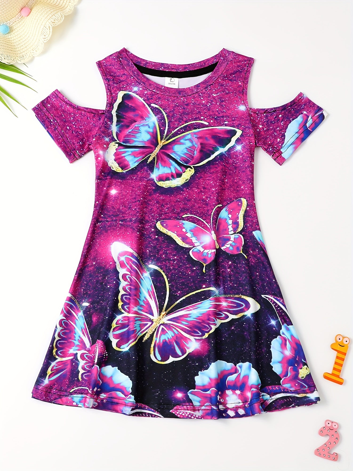 Sequin Butterfly Cold Shoulder Dress for Girls