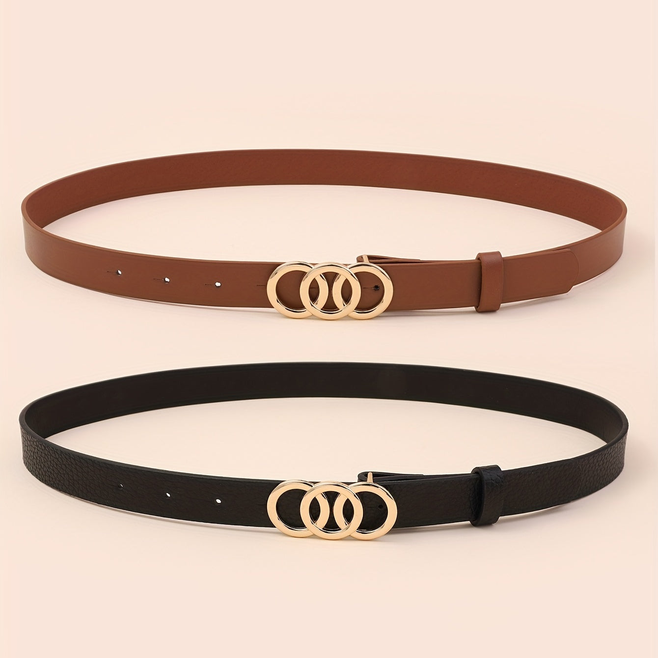 Triple Ring Buckle Belt for Women Casual Jeans Pants Decorative Dress Girdle Set