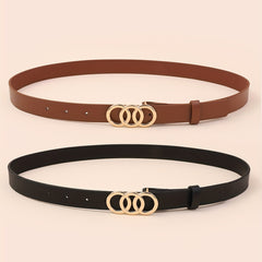 Triple Ring Buckle Belt for Women Casual Jeans Pants Decorative Dress Girdle Set