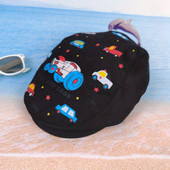 Unisex Striped Duck Tongue Hat with Car Embroidery for Boy