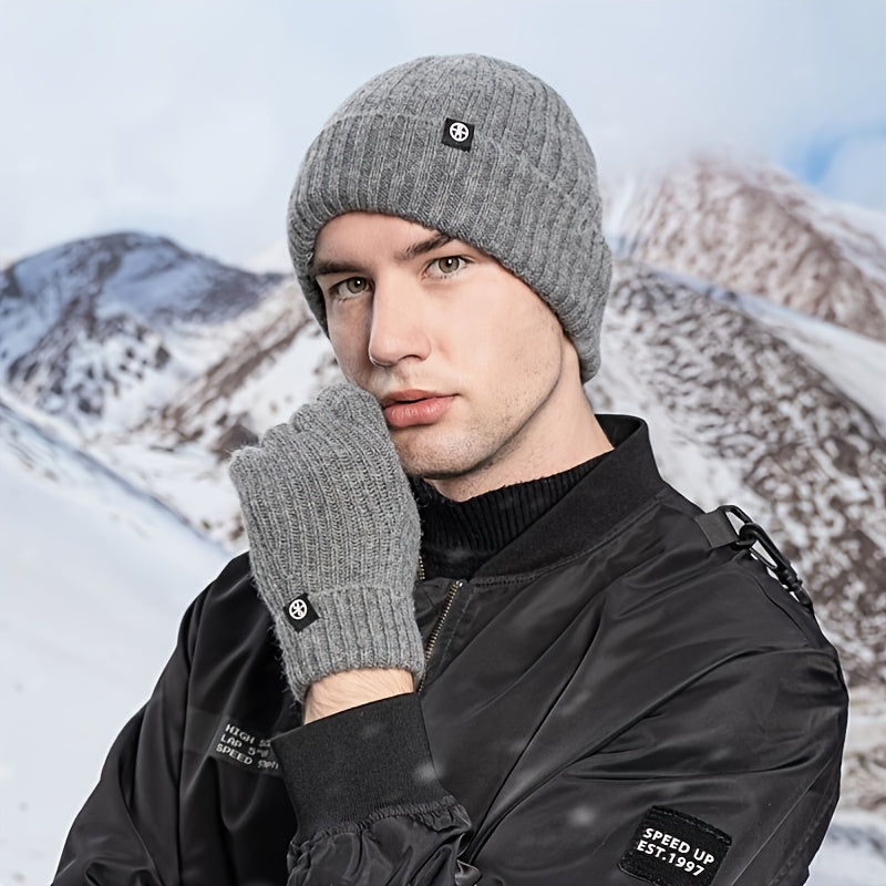 Striped Wool Knitted Hat And Gloves Set