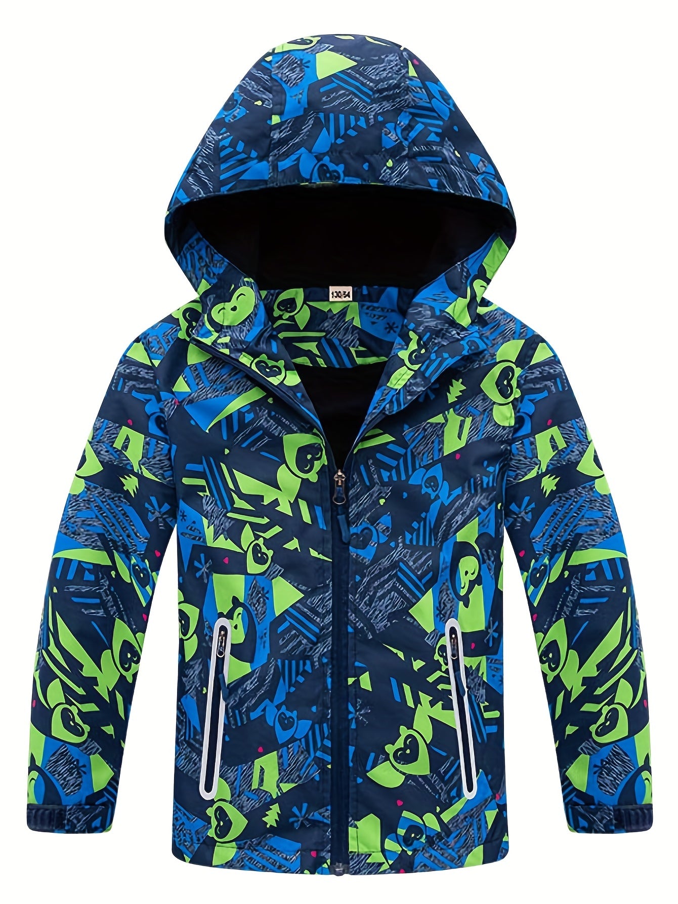 Boys Graffiti Windbreaker Fleece Lining Hooded Jacket Kids Clothing