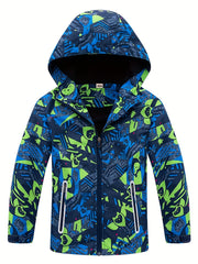 Boys Graffiti Windbreaker Fleece Lining Hooded Jacket Kids Clothing