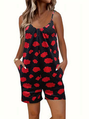 Cloud Print Lounge Romper Crew Neck Spaghetti Strap Women's Loungewear