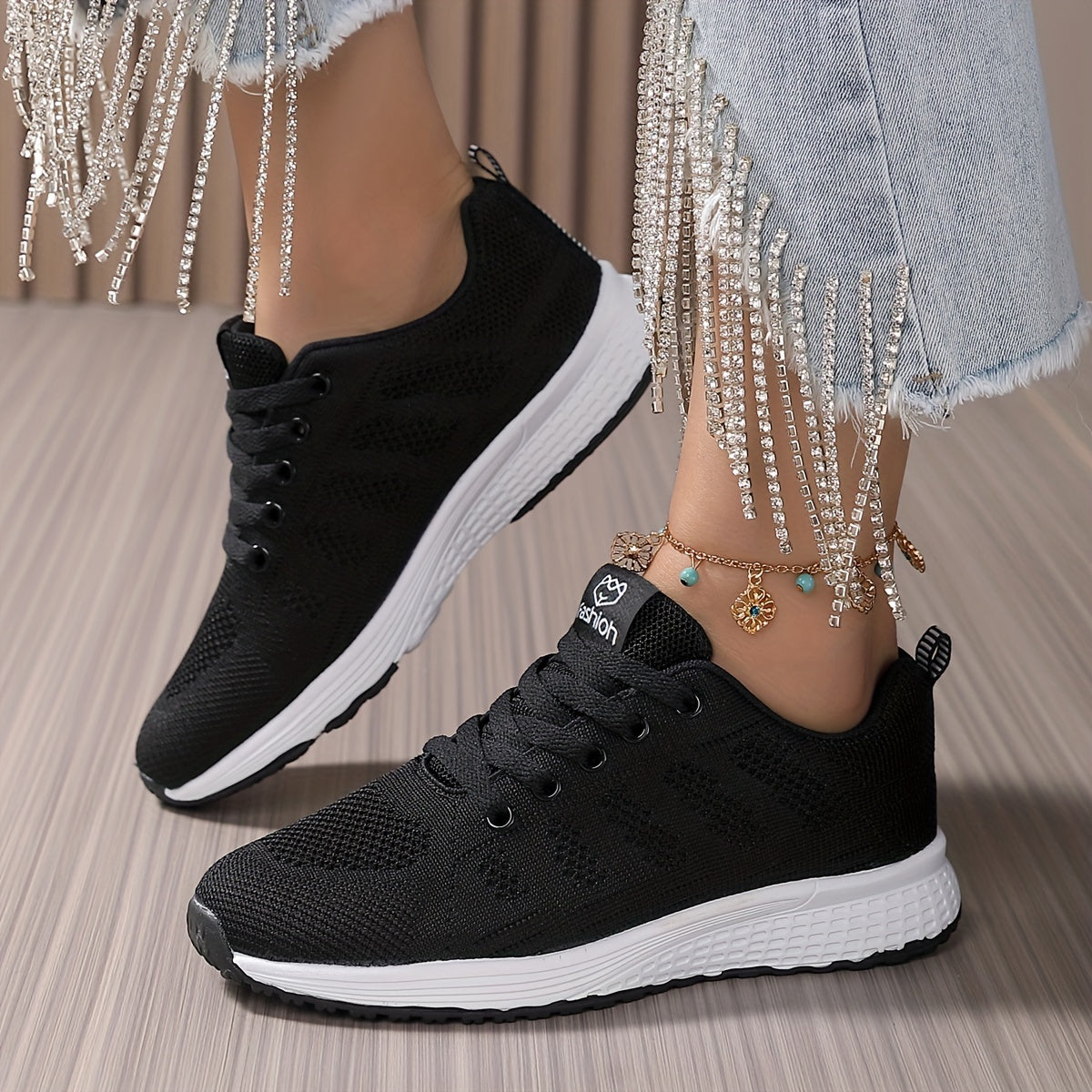 Breathable Women's Running Shoes Lace-up Knit Comfort Sneakers