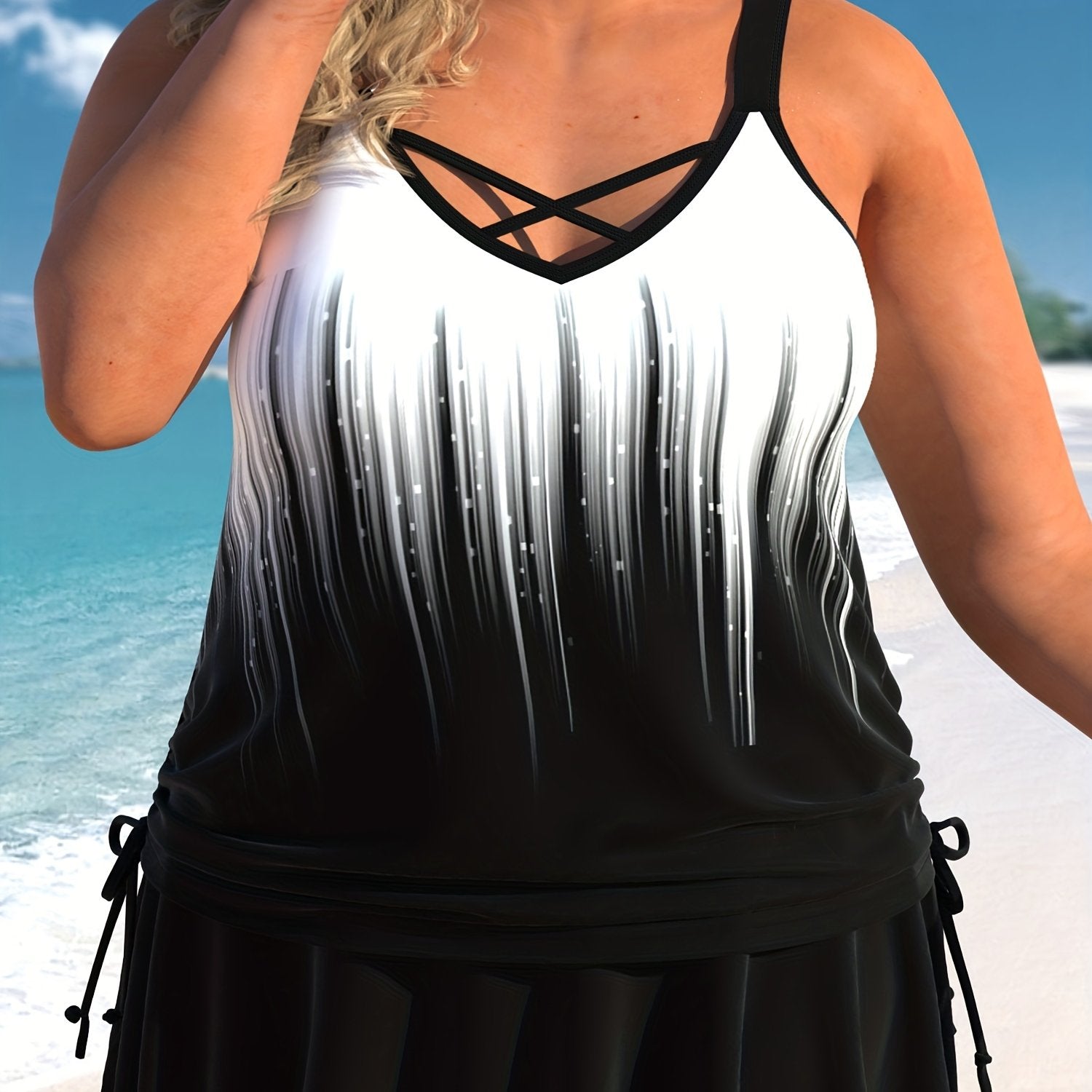 Glitter Stripe Tank & Skirt Bikini Set