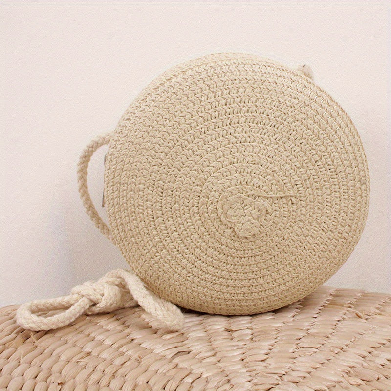 Kids Woven Round Crossbody Bag Straw Coin Purse Travel Shoulder Bag