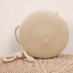 Kids Woven Round Crossbody Bag Straw Coin Purse Travel Shoulder Bag