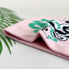 Pink Snake Jacquard Beanie Hat Soft Knit Hip Hop Cap