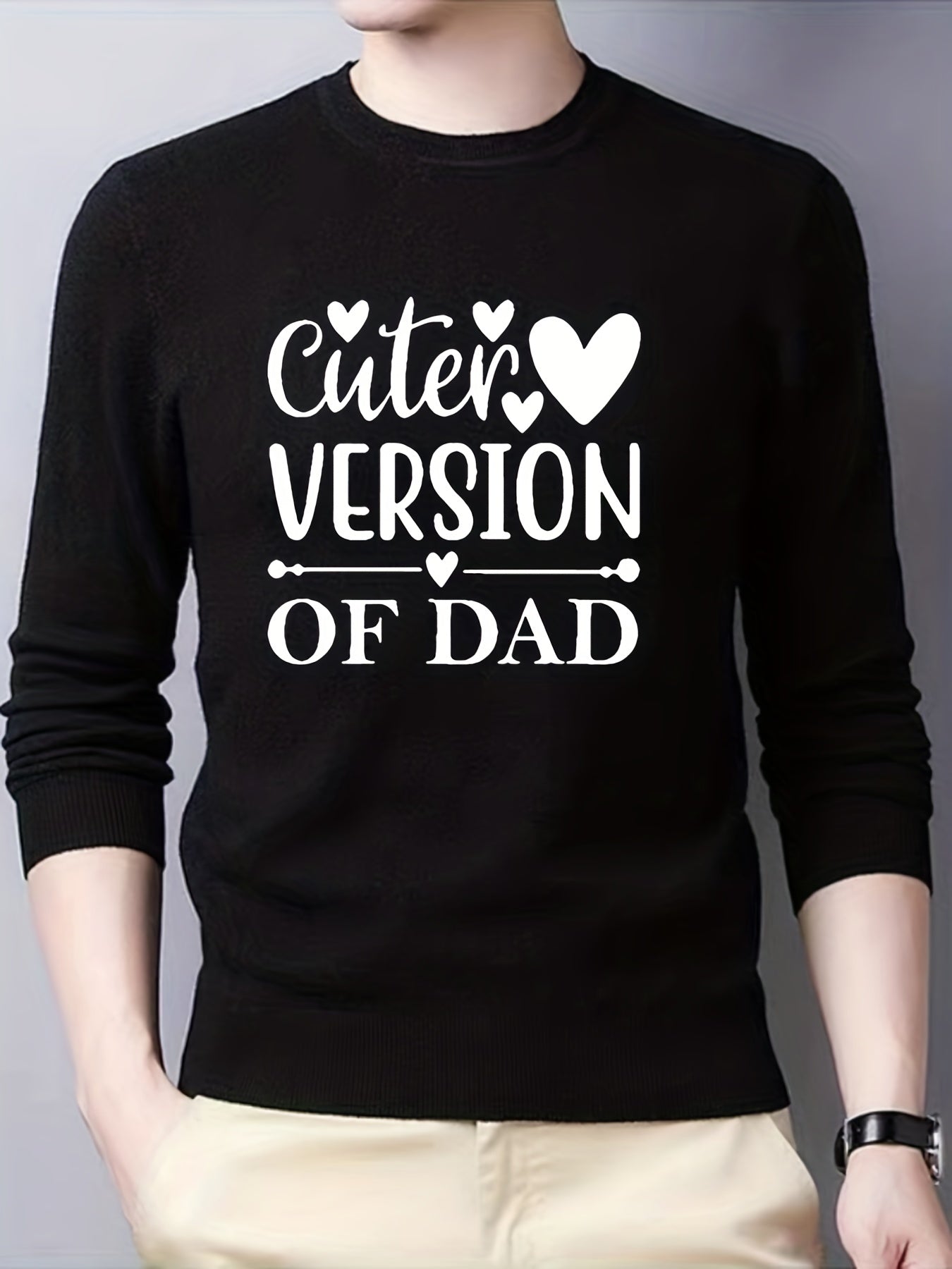 Heart & DAD Print Knitted Sweater Men's Crew Neck Pullover Fall Winter