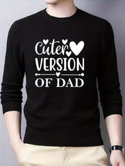 Heart & DAD Print Knitted Sweater Men's Crew Neck Pullover Fall Winter