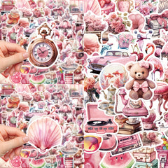 60pcs Pink Graffiti Stickers for Laptop Helmets Desktop Wat