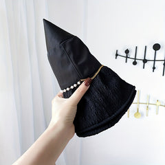 Bucket Hat Faux Pearl Chain Decor Casual Sunscreen Travel Beach Hats