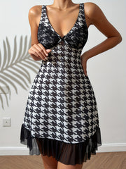 Houndstooth Print Tank Nightdress V Neck Sleep Dress