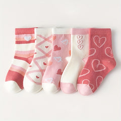 Girls Kids Pink Love Crew Socks - All Seasons Comfortable Socks