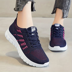 Women's Mesh Panel Sneakers Low Lace Up Round Toe Casual Running Shoes