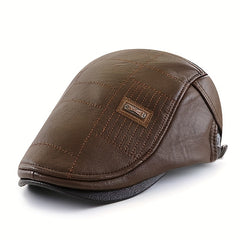 PU Leather Beret Hat Men's Autumn Winter Faux Leather Duckbill Newsboy Cap