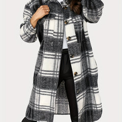 Plaid Print Shacket Jacket Casual Button Front Turn Down Collar