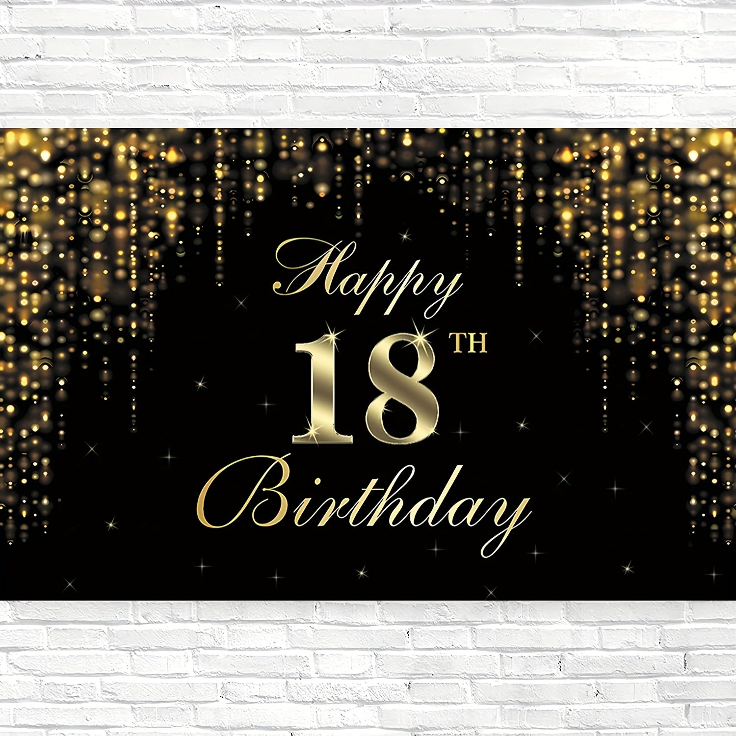 Happy 18th Birthday Banner Backdrop Golden Sweet 18 Birthday Sign