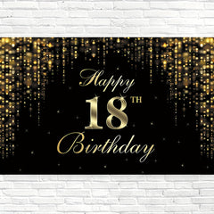 Happy 18th Birthday Banner Backdrop Golden Sweet 18 Birthday Sign