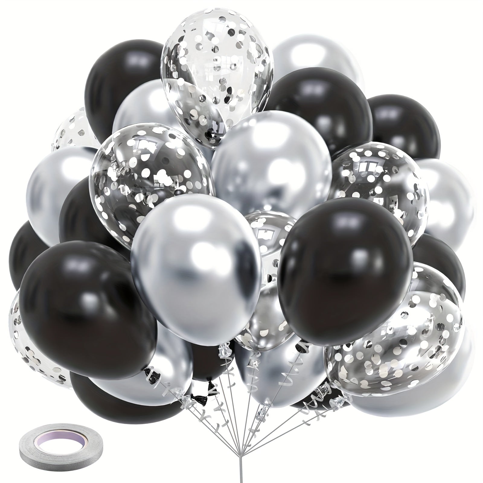 61pcs Silvery Balloons Confetti Set Matte Metallic Latex Balloon for Party