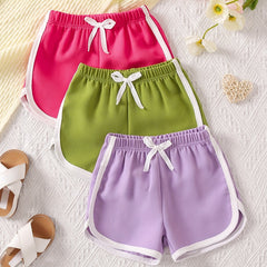 3pcs Toddler Girls Bow Front Elastic Waist Casual Contrast Binding Track Shorts