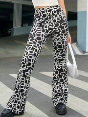 Girls' Flowers Print High Waist Slim Pants