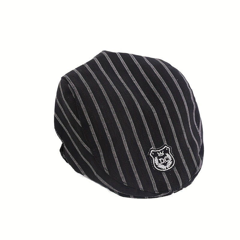 Kids Striped Beret Hat w/ Embroidery Pattern for Photos Travel