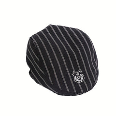 Kids Striped Beret Hat w/ Embroidery Pattern for Photos Travel