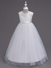 Girls Princess Tulle Lace Flower Pageant Dress Puffy Floor Length