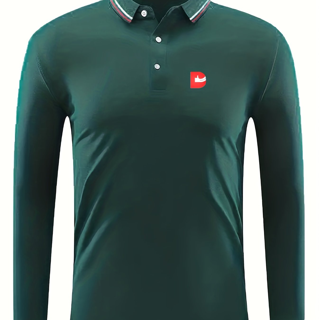 Men's Thumb Up Print Long Sleeve Polo Shirt Casual Slightly Stretch Breathable