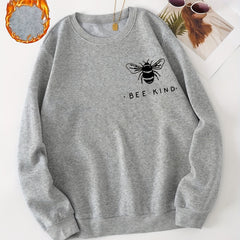Bee Printed Warm Sports Sweatshirts Long Sleeve Round Neck Casual Pullover