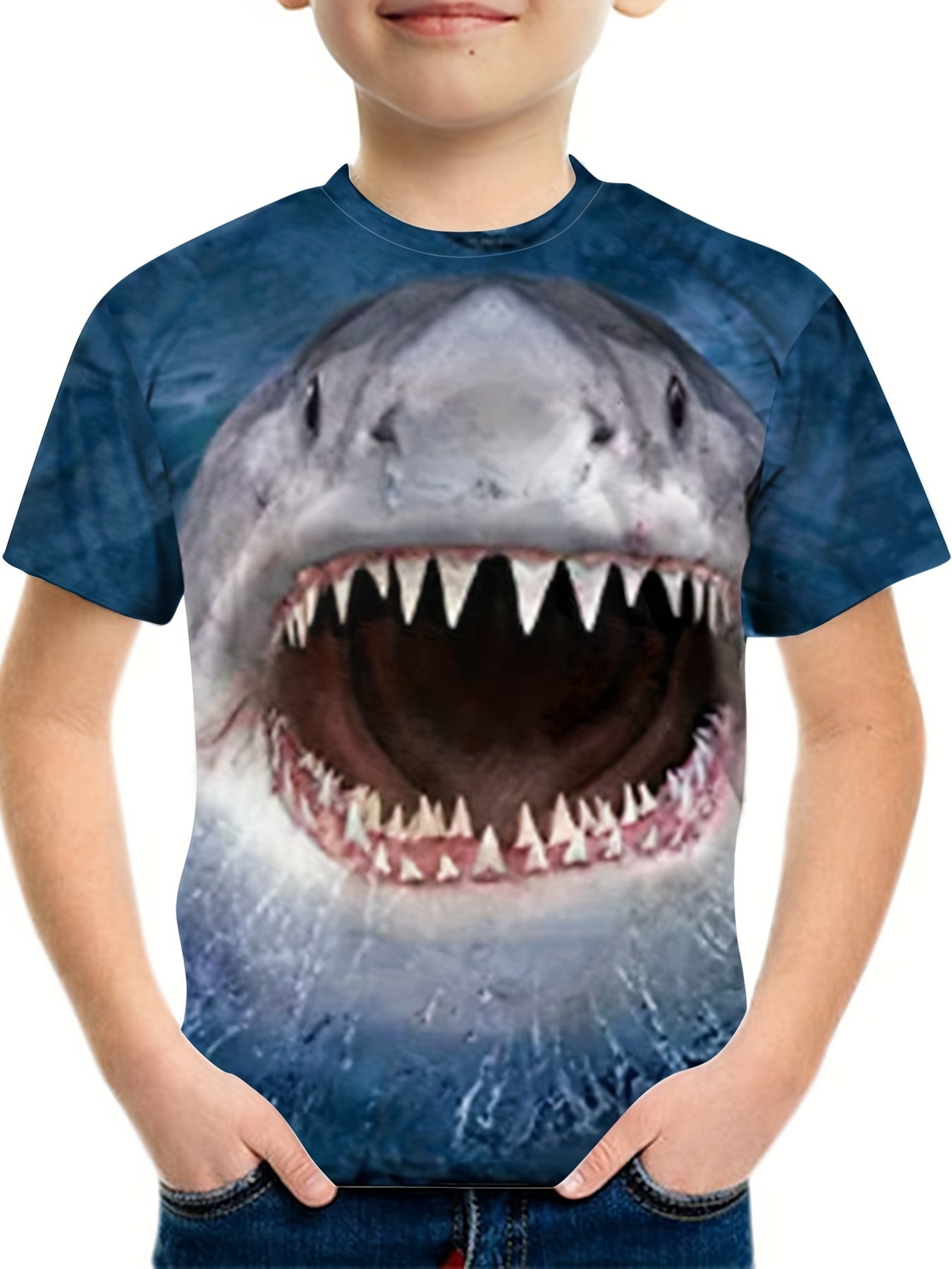 Boys' 3D Shark Graphic T Shirt - Summer Outdoor Fun